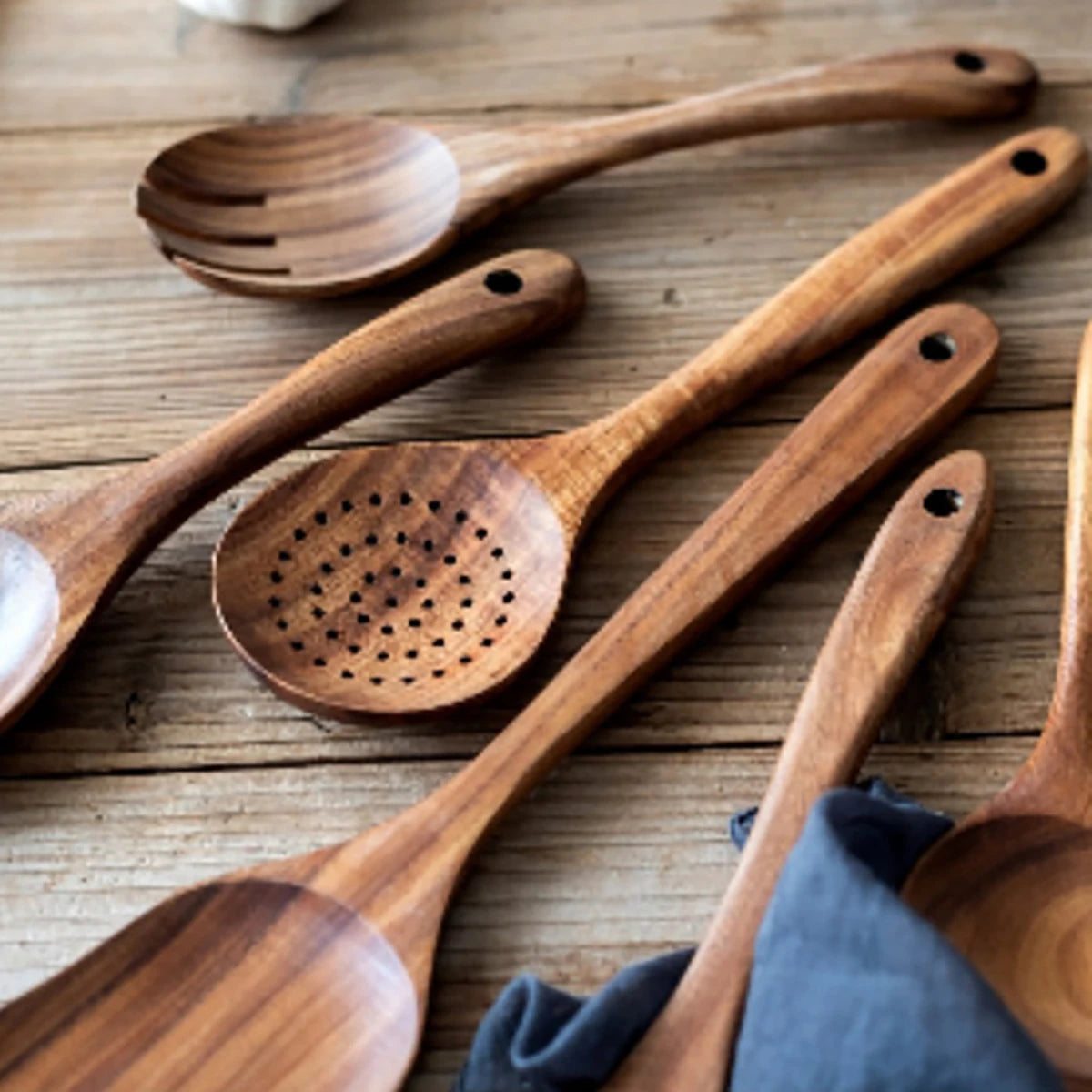 Wood Kitchen Utensil Set Spatula Spoon Fork Stirring Tools