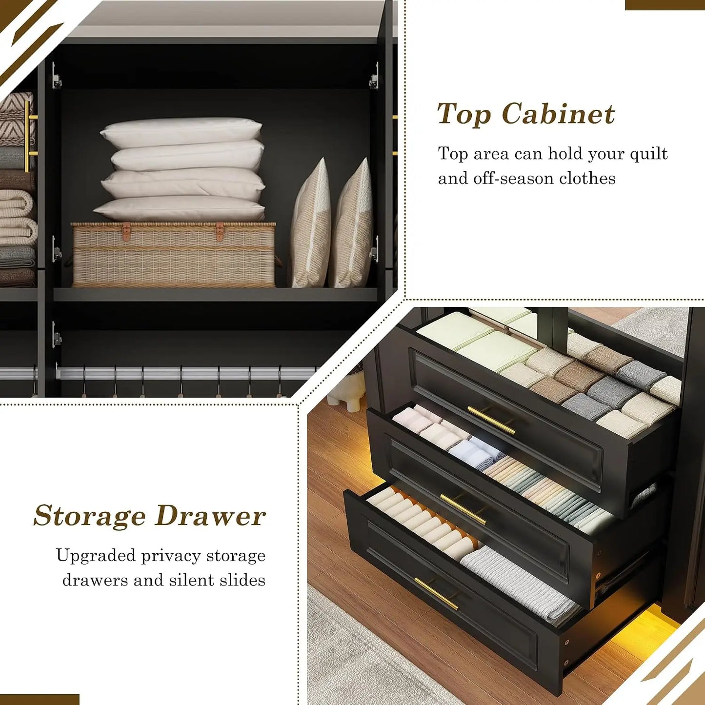 Armoire Wardrobe Closet Cabinet With Drawers Led Lights Large Capacity