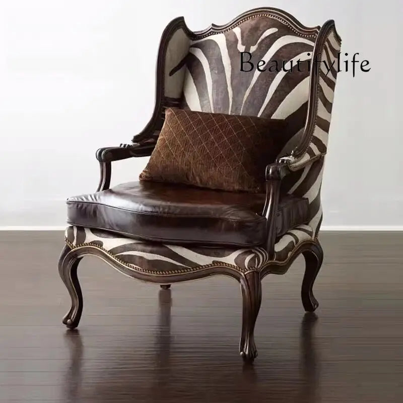 American solid wood single sofa chair high-end villa club leisure living room high backrest sedentary not tired