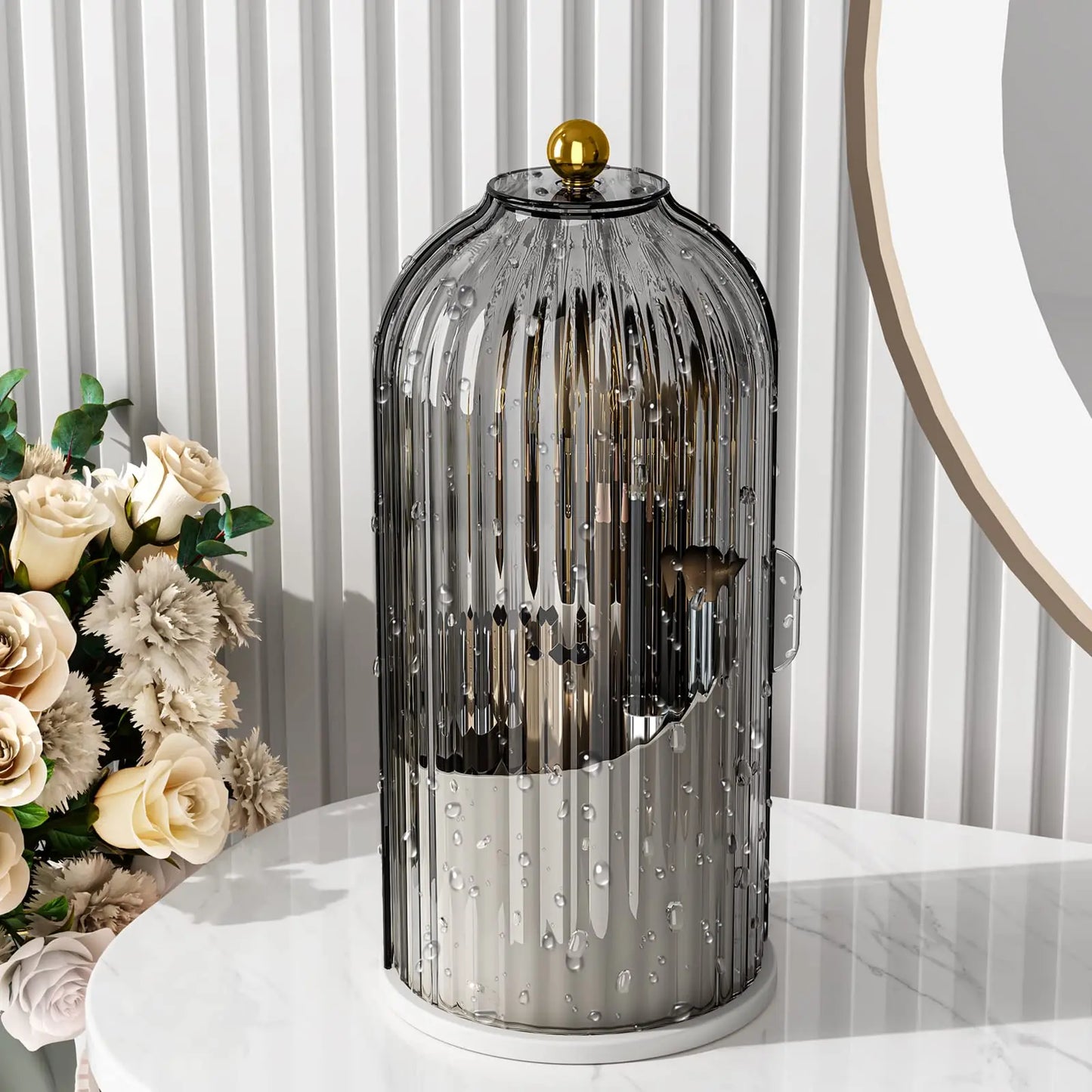 Makeup Brush Holder With Lid Rotating 360 Clear Dustproof Organizer