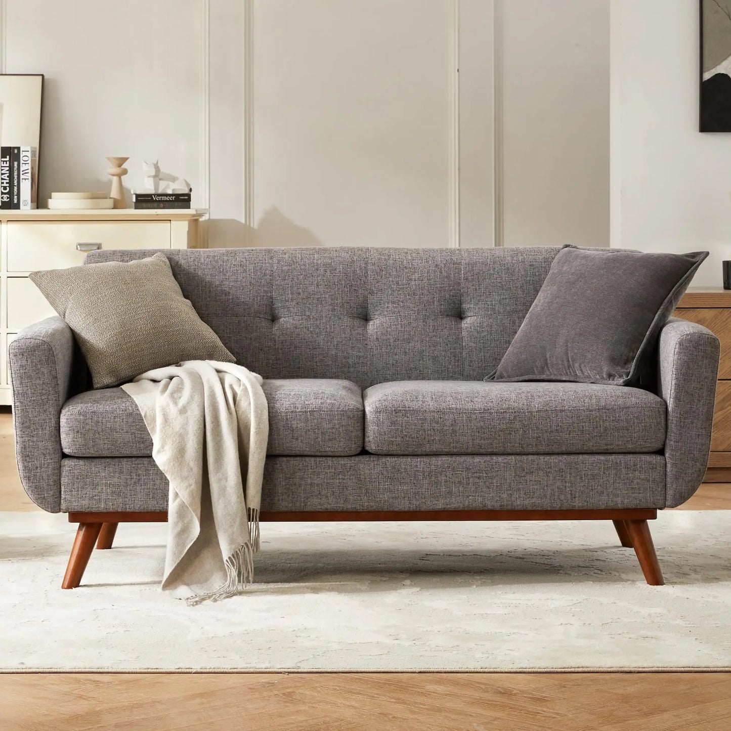 Loveseat Sofa Mid Century Modern Button Tufted Upholstered Customized