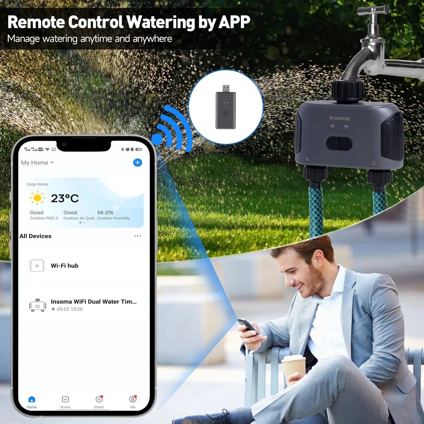 Insoma Zigbee WiFi Automatic Water Timer 2 Outlet Garden Irrigation