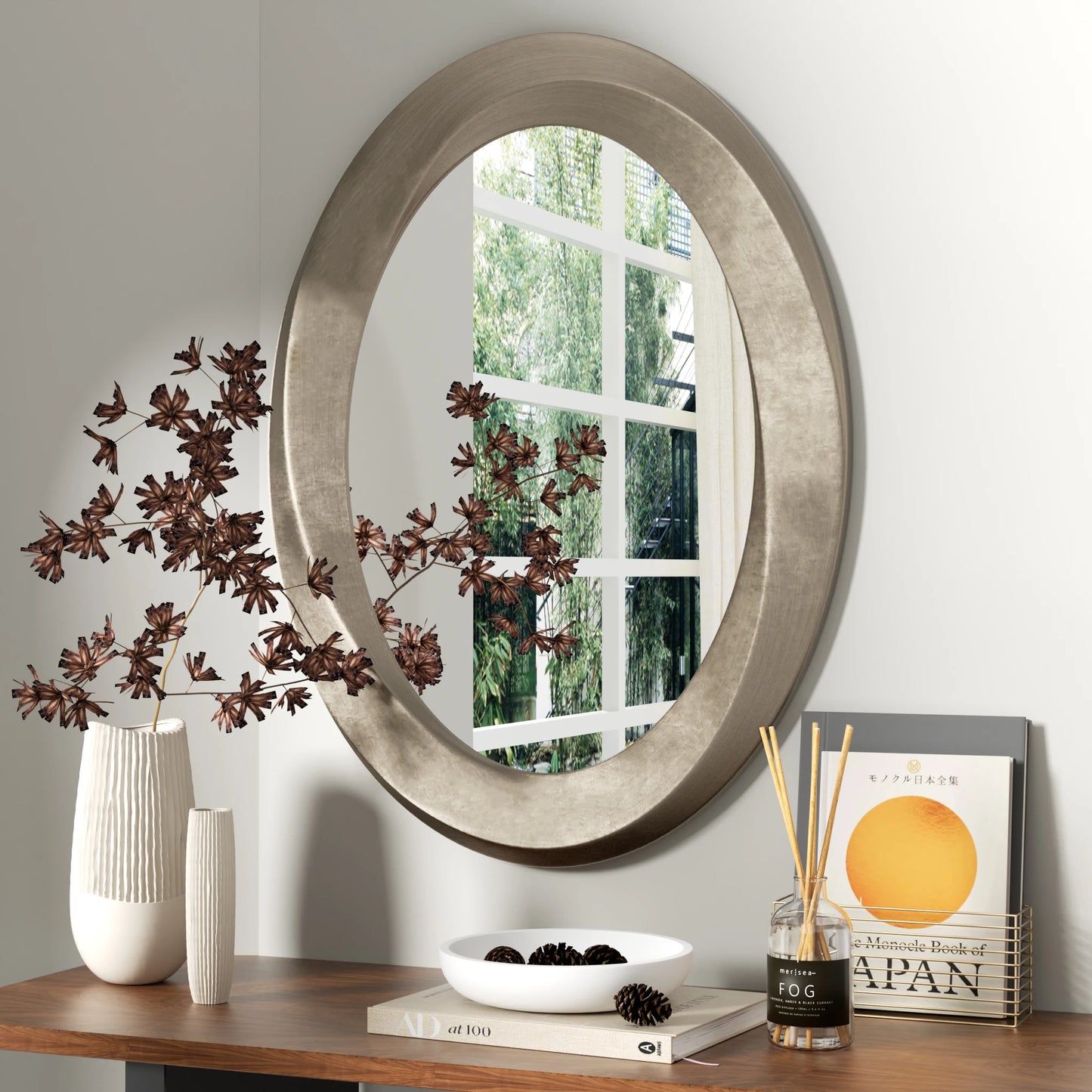 Oval Wall Mirror Beveled Edge Baroque Frame Vanity Mirror