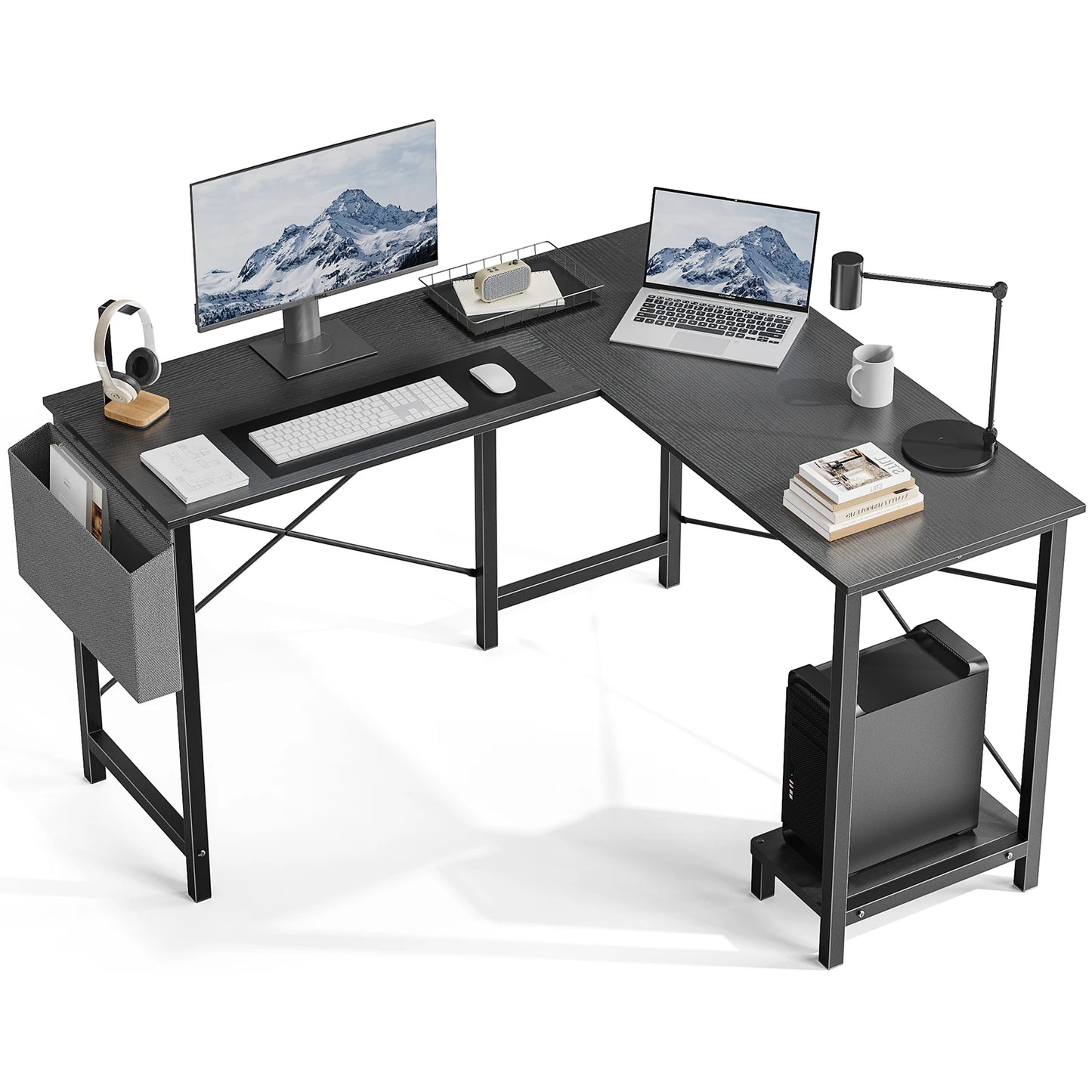 JHK Gaming Corner Desk With CPU Storage Shelf And Bag