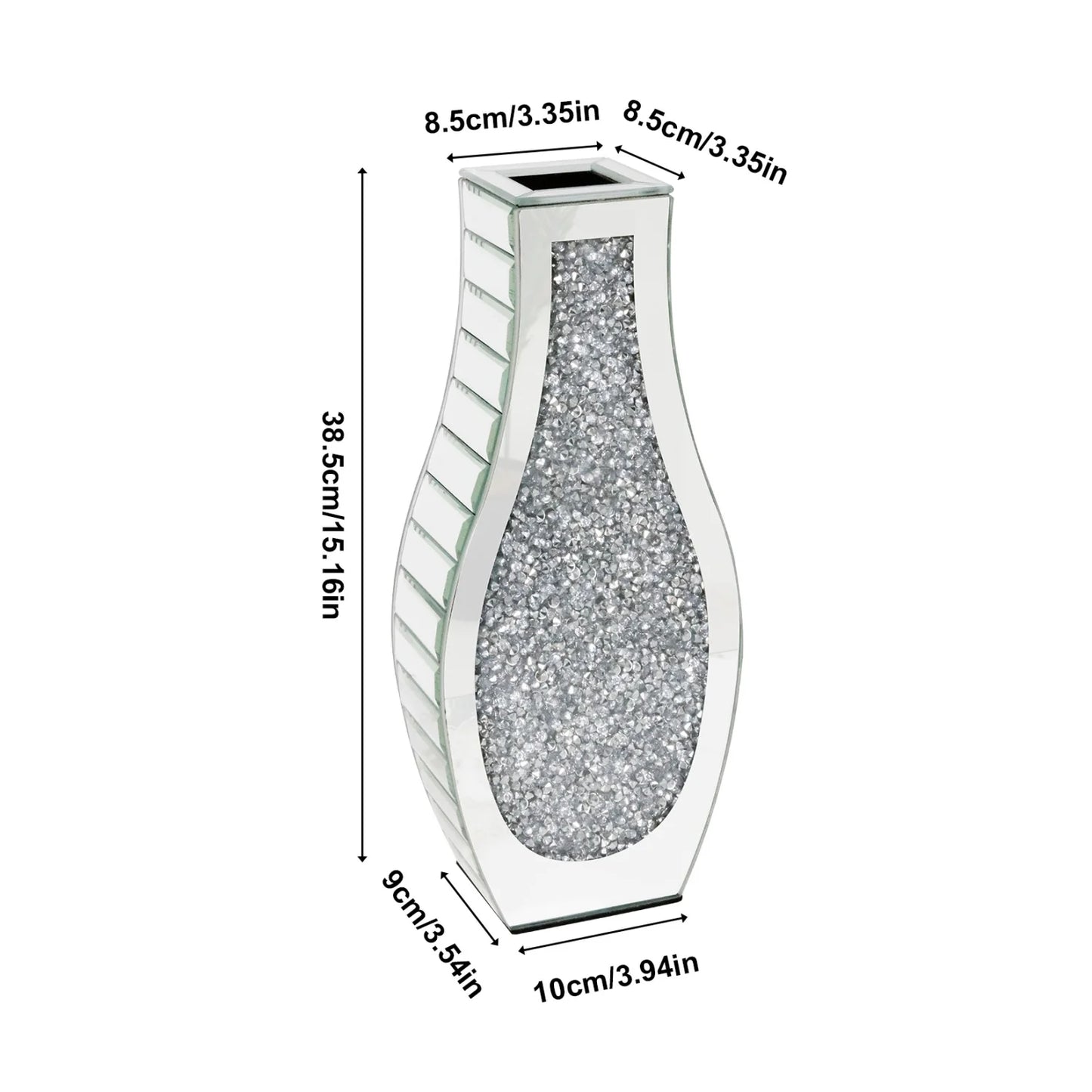 Crushed Diamond Mirror Table Vase Crystal Silver Glass Stunning Decorative Vase for Holding Dried Flowers Can’t Hold Water