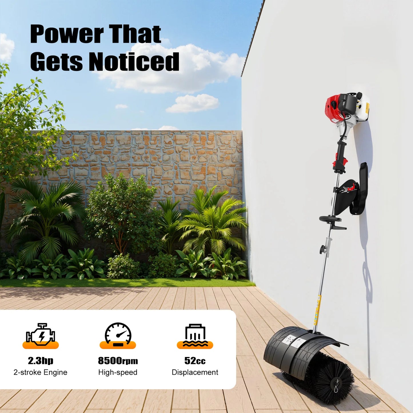 Gas Powered Walk Behind Sweeper 2.3HP For Driveways And Lawns